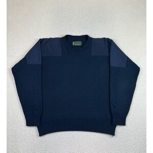 RainSwetter Sweater Mens Large Navy Water Repellent Shoulder Patches Knit USA‎